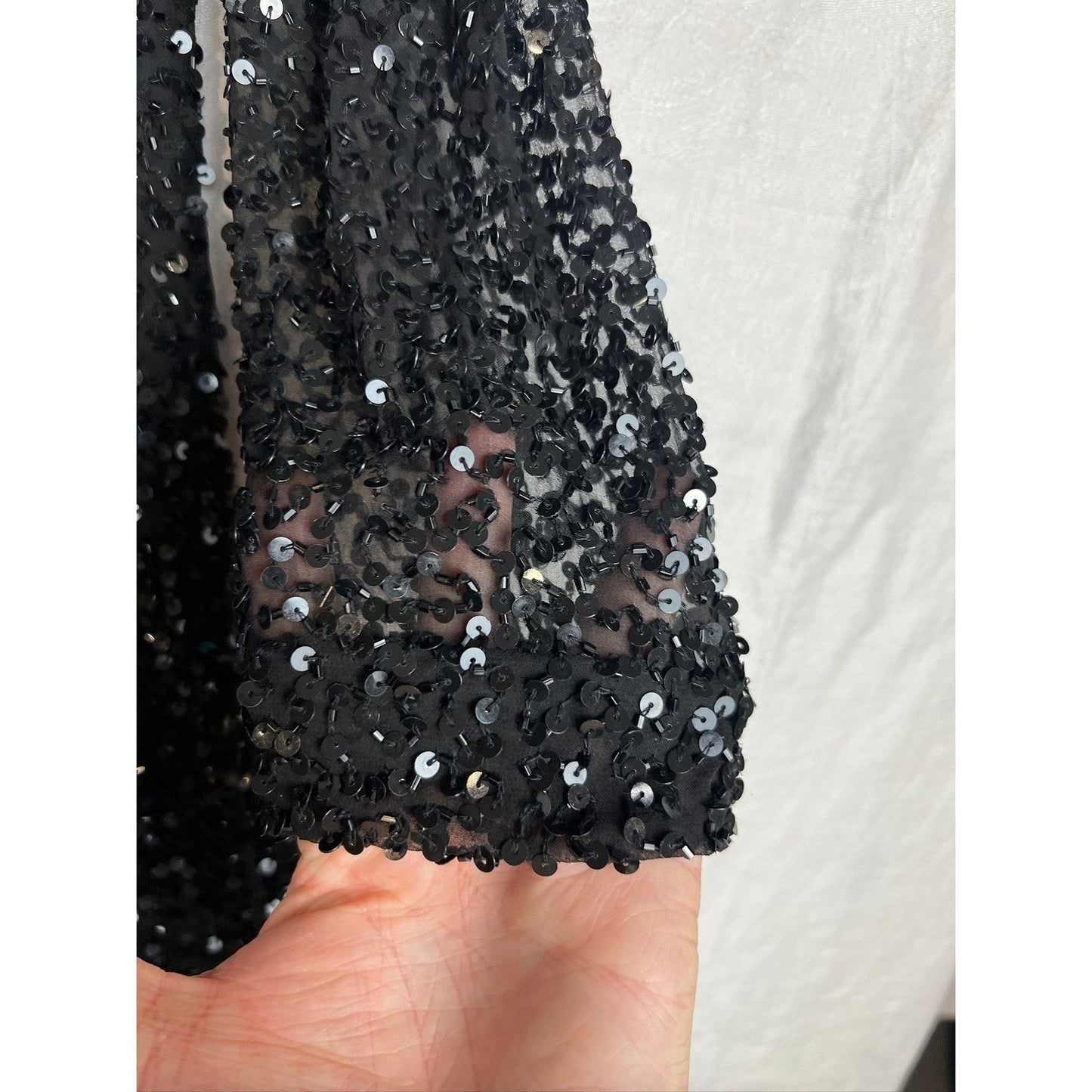 Silk Sequin Cardigan Adrianna Papell Women Small Evening Black Sheer Open Jacket