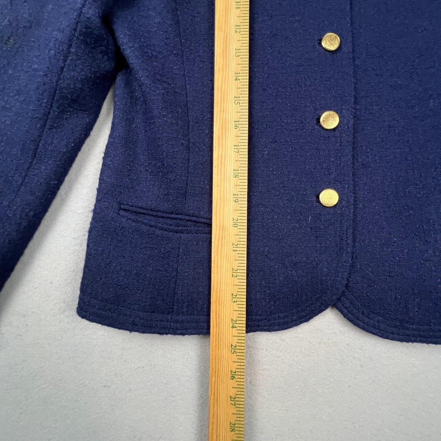 VTG Young Traditions Blazer Women 14 Navy Blue Gold Button Wool Blend Preppy