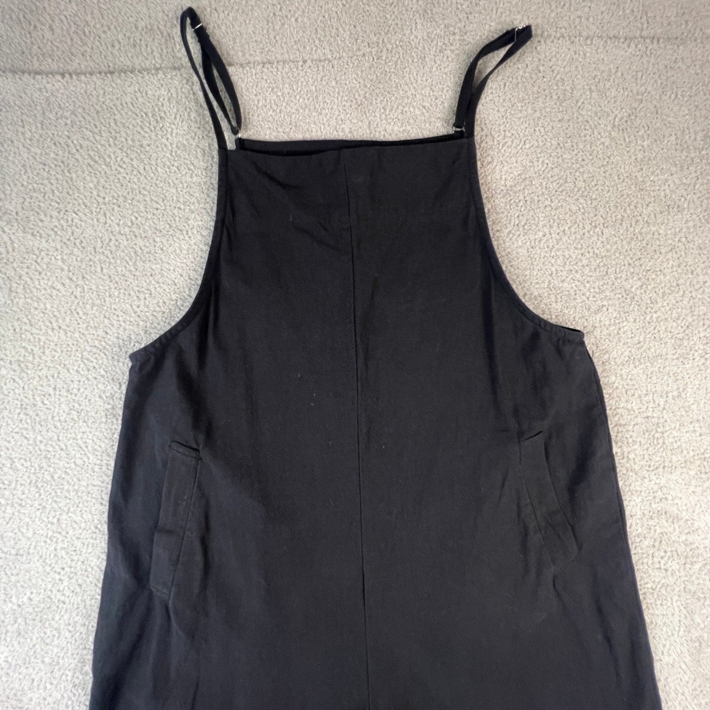 Minimalist Black 100% Cotton Women's Small Wide Leg Jumpsuit Utility Straps Chic