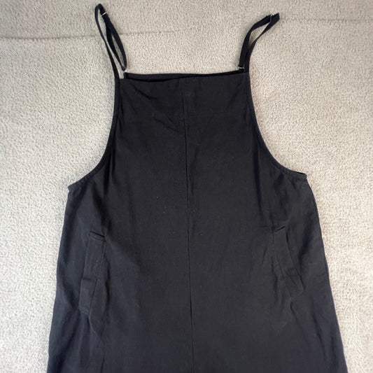 Minimalist Black 100% Cotton Women's Small Wide Leg Jumpsuit Utility Straps Chic