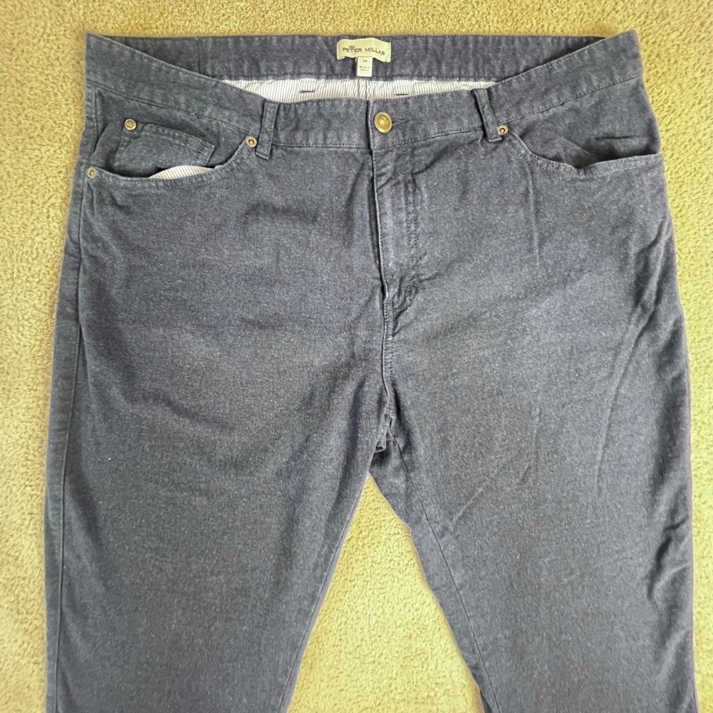Peter Millar Mens Casual Pants 38 Navy Blue Five Pocket Brushed Cotton Blend