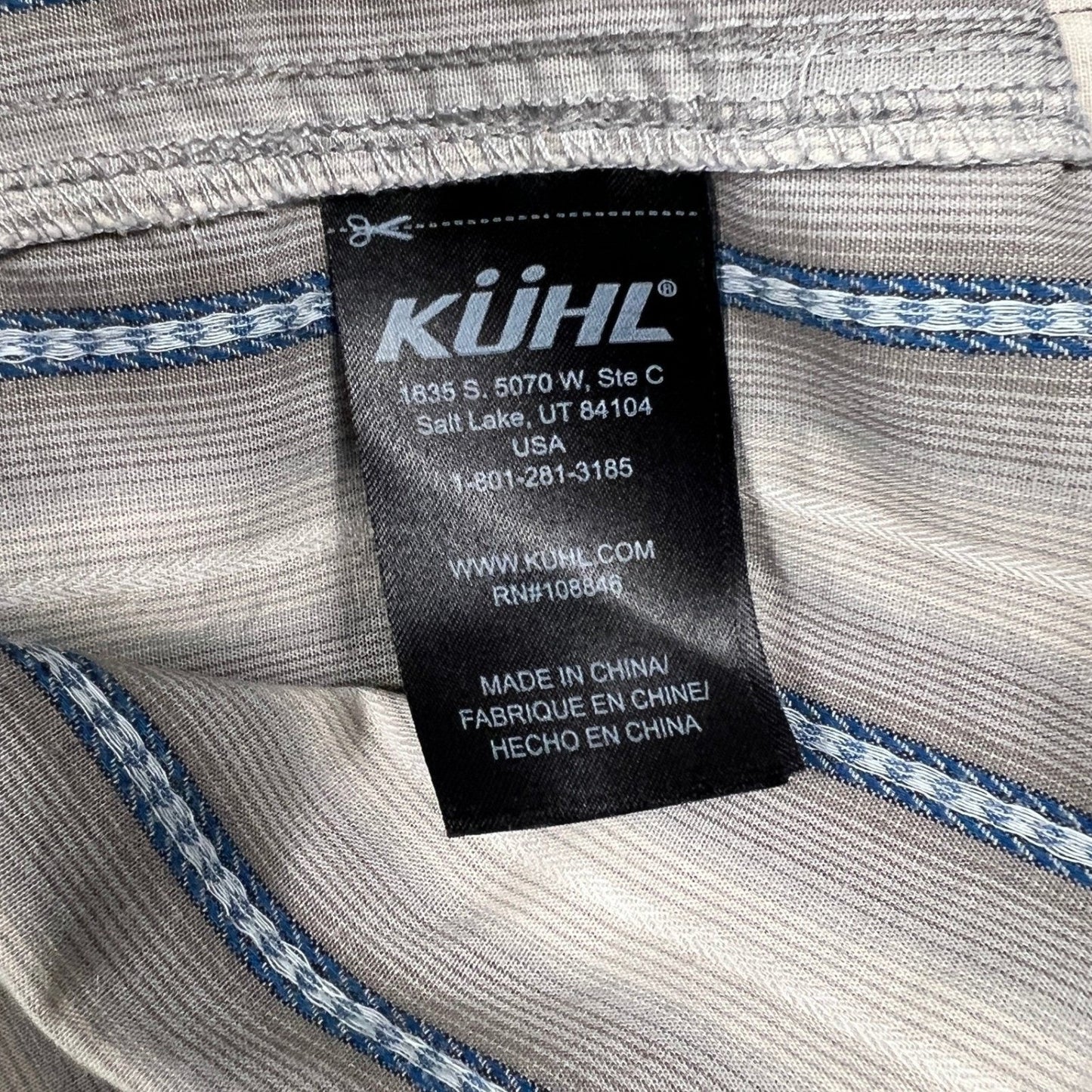 KUHL Button Down Shirt Mens XXL Grey Blue Striped Short Sleeve Outdoor Hiking