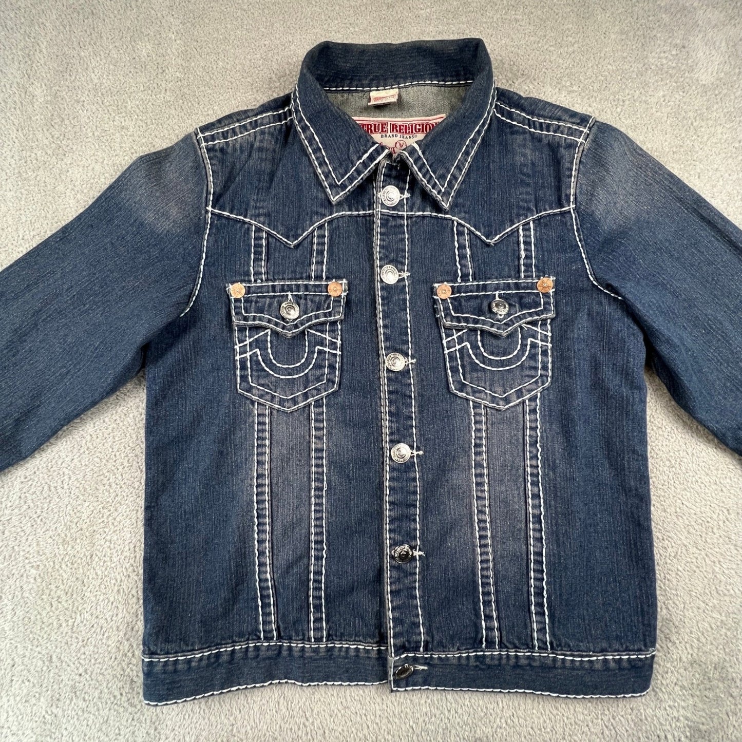 True Religion Denim Jacket Mens 3XL Blue Joey Super T Big Stitch Western Y2K