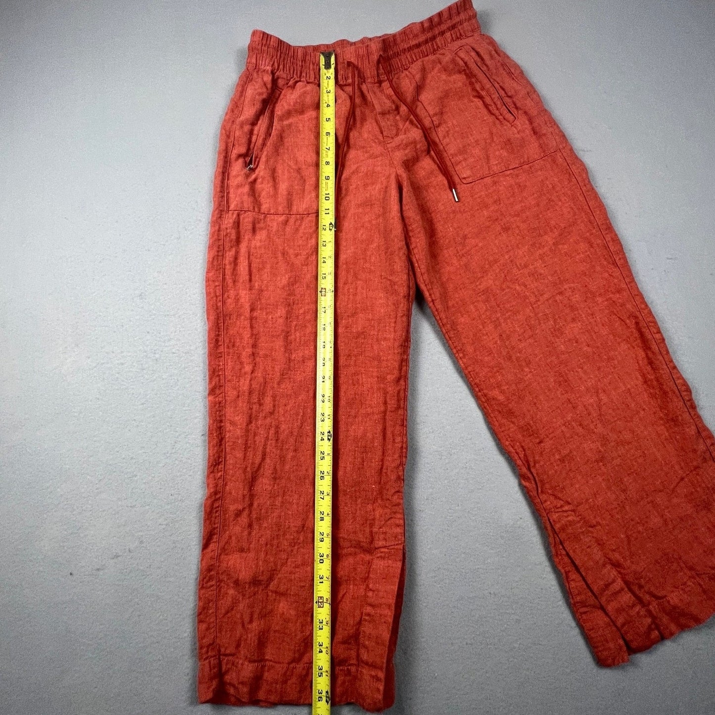 Athleta Cabo Linen Jogger Pants Womens 10P Orange Wide Leg Crop Casual Summer