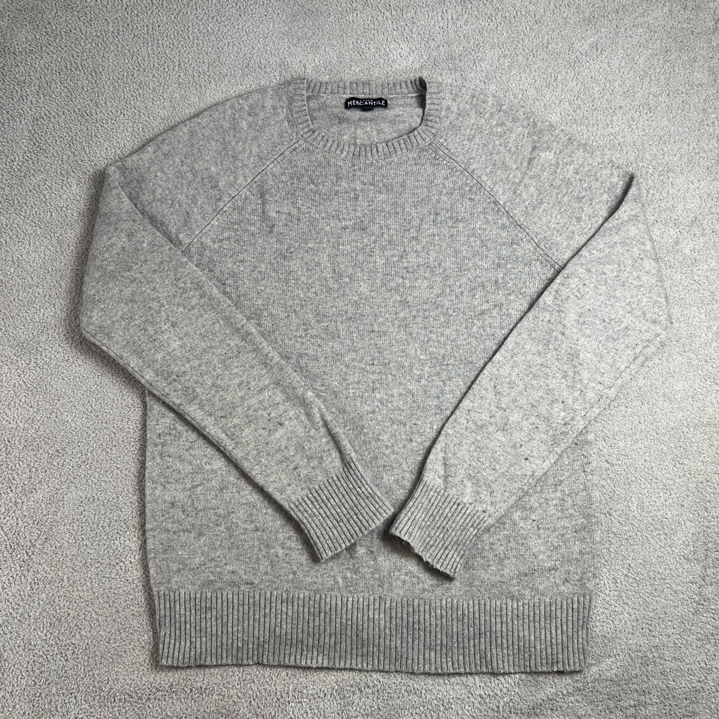 J.Crew Sweater Crewneck Mercantile Men's Size L Grey Raglan Sleeve Wool Blend