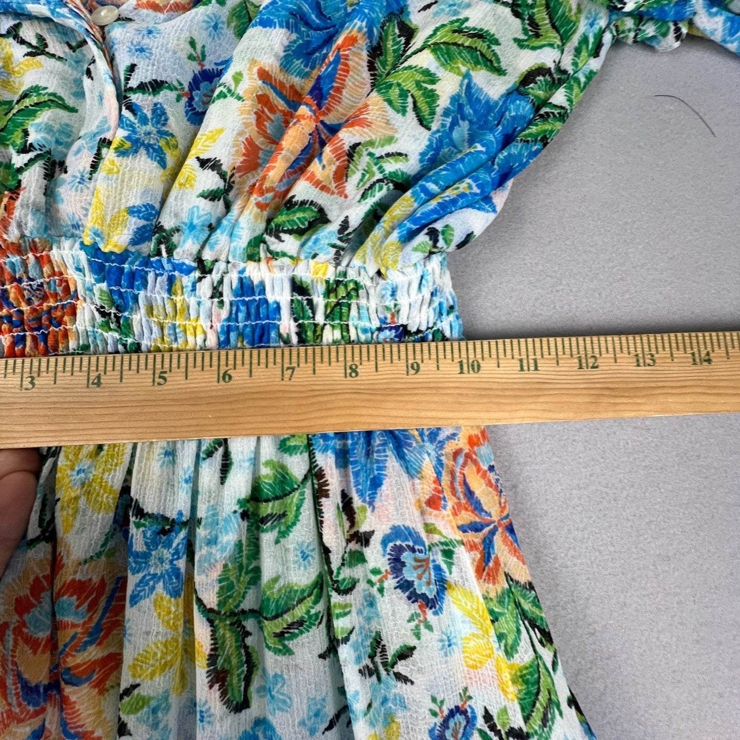 MISA Los Angeles Maxi Dress Womens S Blue Orange Floral Tiered Smocked Boho Luxe