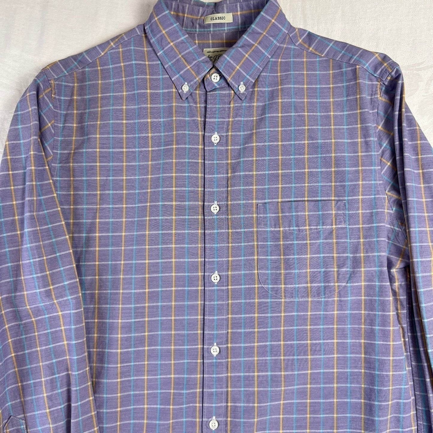 J.Crew Button Down Shirt Men's Medium Classic Fit Plaid Cotton Shirt Long Sleeve