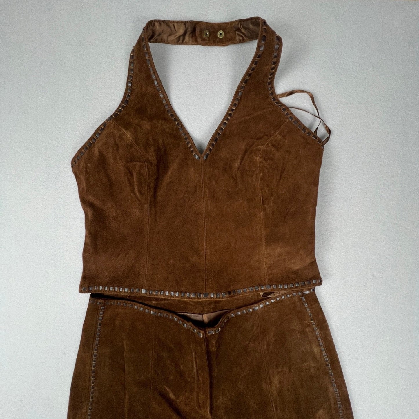 VTG Venus Williams Wilsons Leather Suit Set Womens M Brown Suede 3pc Western Y2K