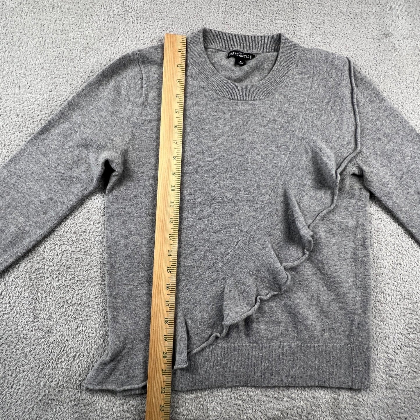 J.Crew Mercantile Women's Crew Neck Sweater Small Gray Ruffle Front Wool Blend