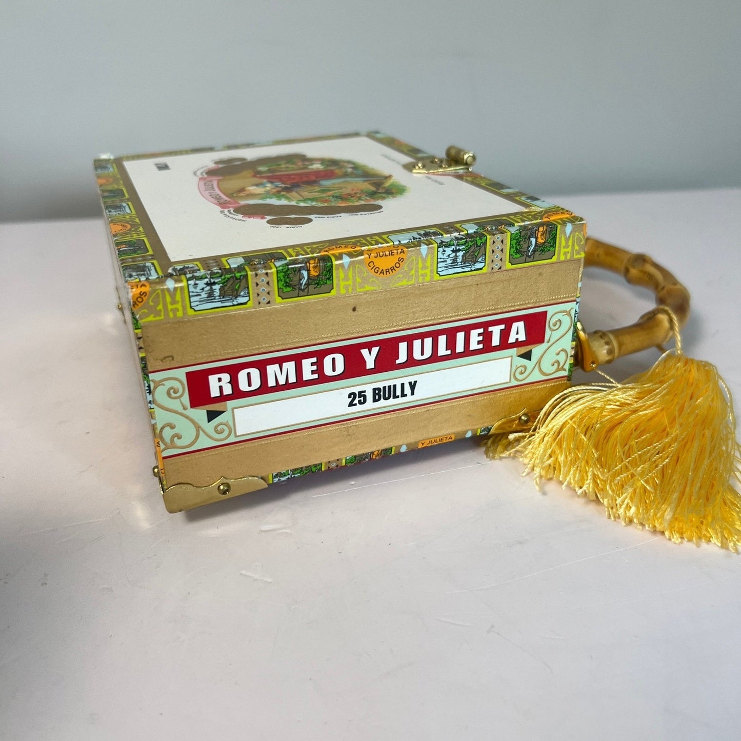 Kay Warren Cigar Box Purse Womens Multicolor Bamboo Handle Romeo y Julieta