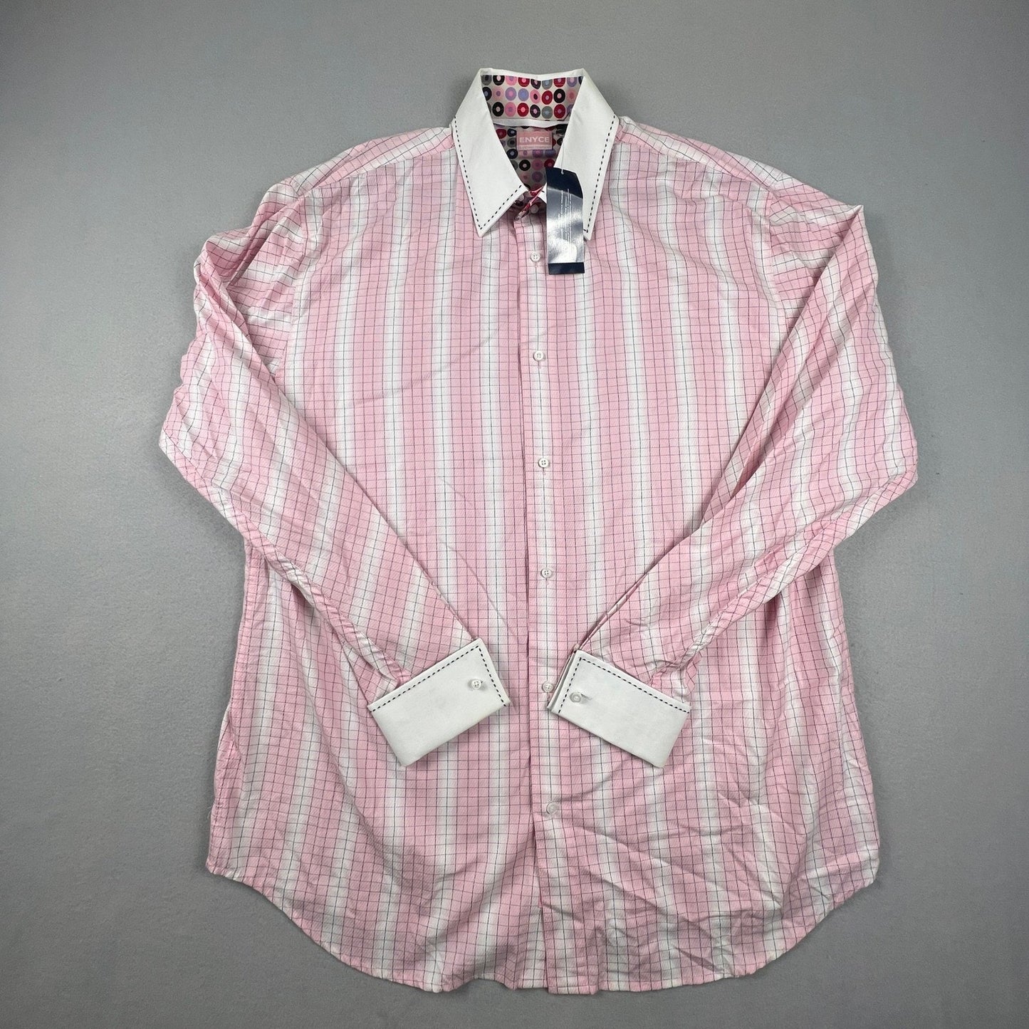 Enyce Button Down Shirt Mens XL Pink Plaid Woven French Cuff Contrast Y2K Urban
