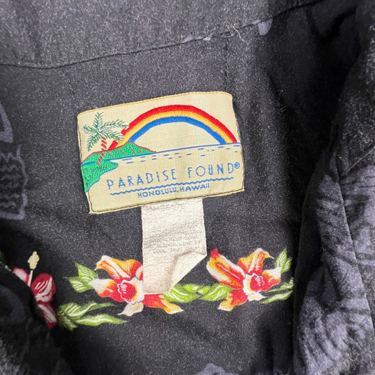Paradise Found Button Up Shirt XL Black Tiki Cocktail Tropical Hawaiian Aloha