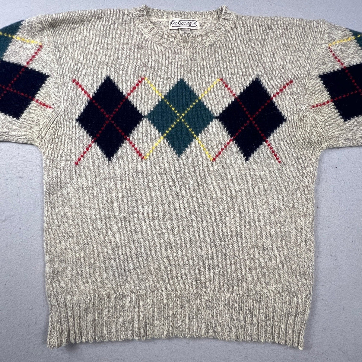 Gap Argyle Sweater Mens XL Beige Wool Blend Vintage Crewneck Preppy Knit