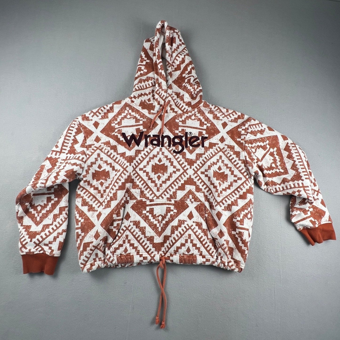 Wrangler Retro Hoodie Womens Large Rust Orange Southwestern Geometric Pullover