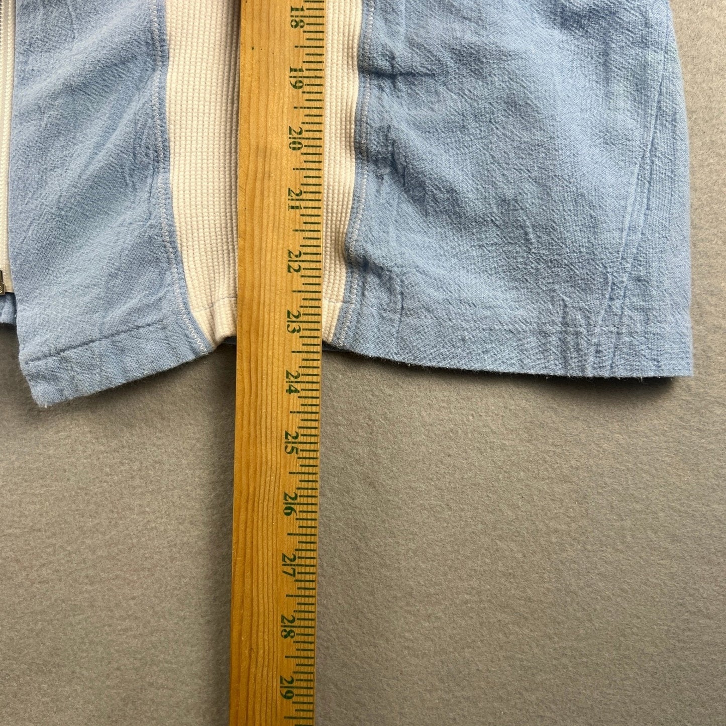 VTG Highlights Zip Up Shirt Womens Large Blue White Ribbed Panel Shoulder Pads