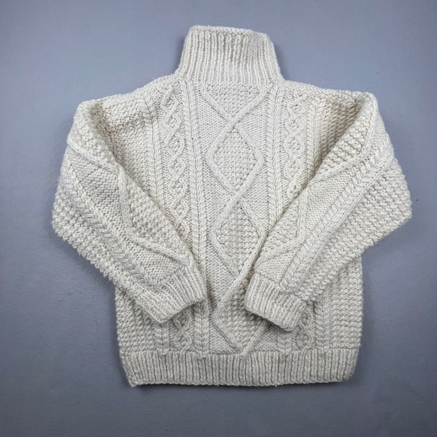 Vintage Hand Knit Cardigan Sweater Mens L Cream Wool Cable Knit Ecuador C.C.H.