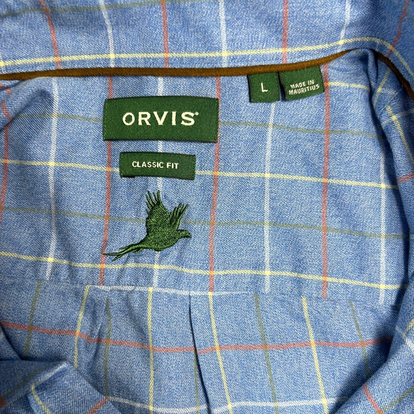 ORVIS Button Down Shirt Men's Large Country Twill Classic Fit Plaid 100 % Cotton