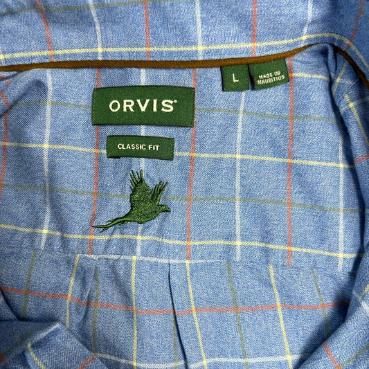 ORVIS Button Down Shirt Men's Large Country Twill Classic Fit Plaid 100 % Cotton