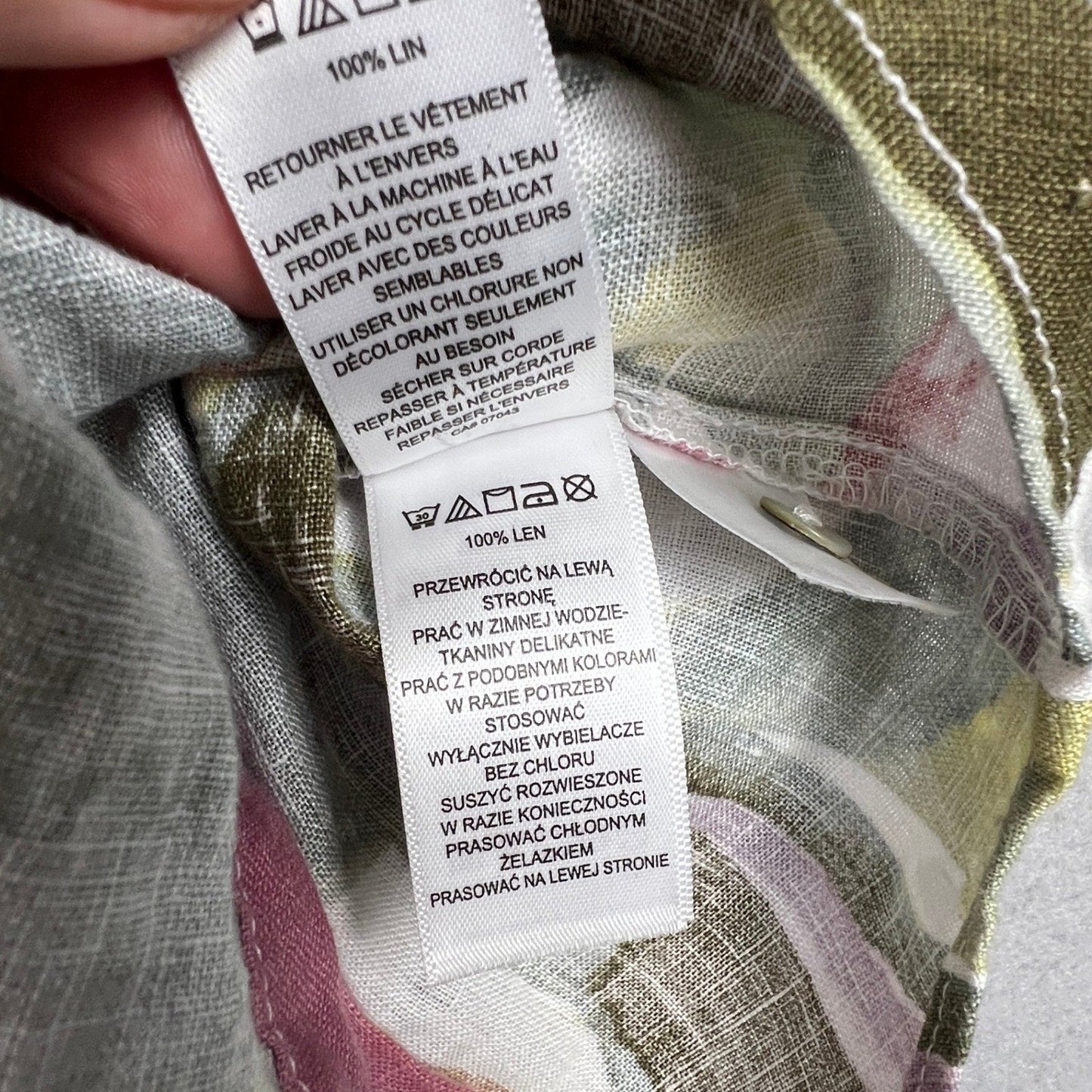 Tahari 100% Linen Sleeveless Blouse Womens Small Floral Button Front Boho Summer