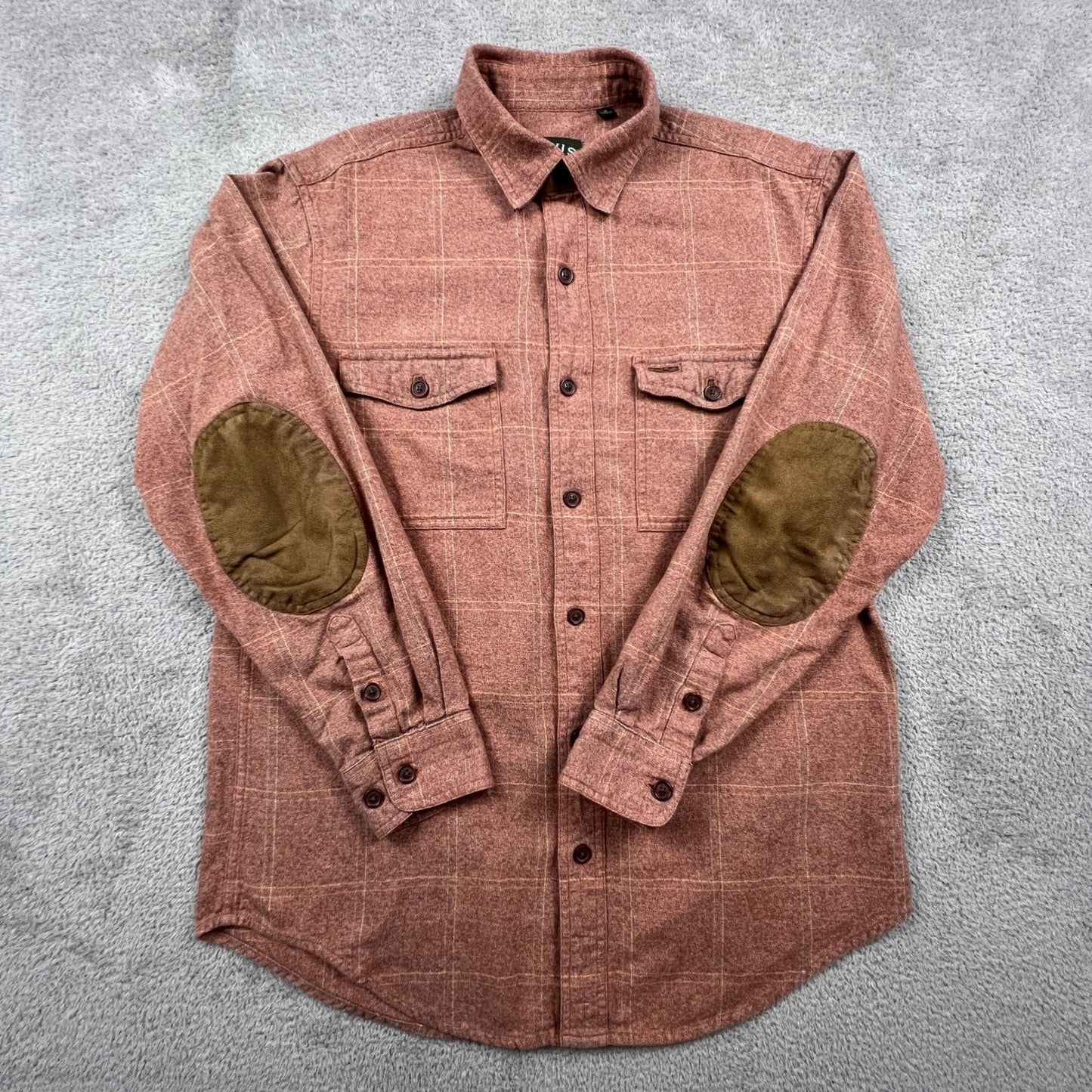 VTG Orvis Flannel Shirt Men Medium Rust Orange Plaid Elbow Patch Outdoor Rugged