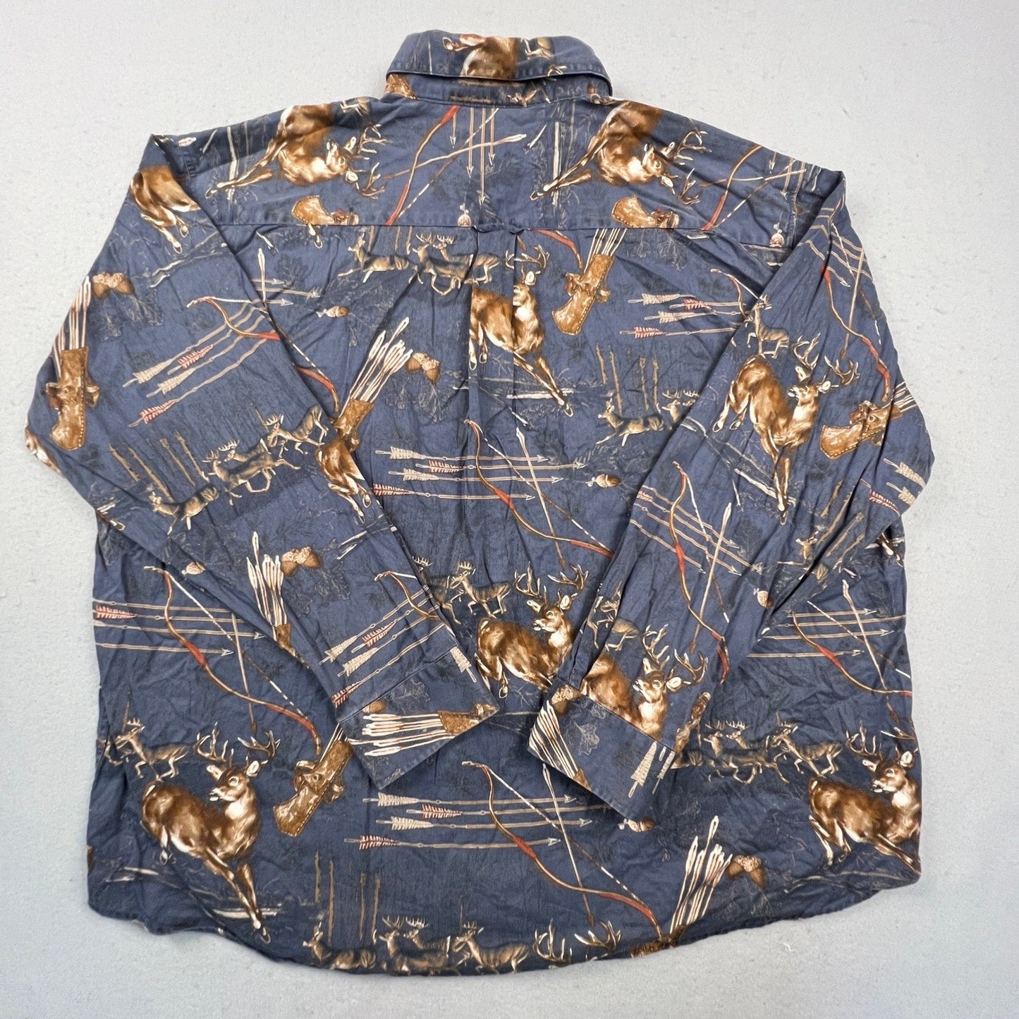 Gallop Button Down Shirt Mens XXL Blue Deer Bow Arrow Print Long Sleeve Hunting