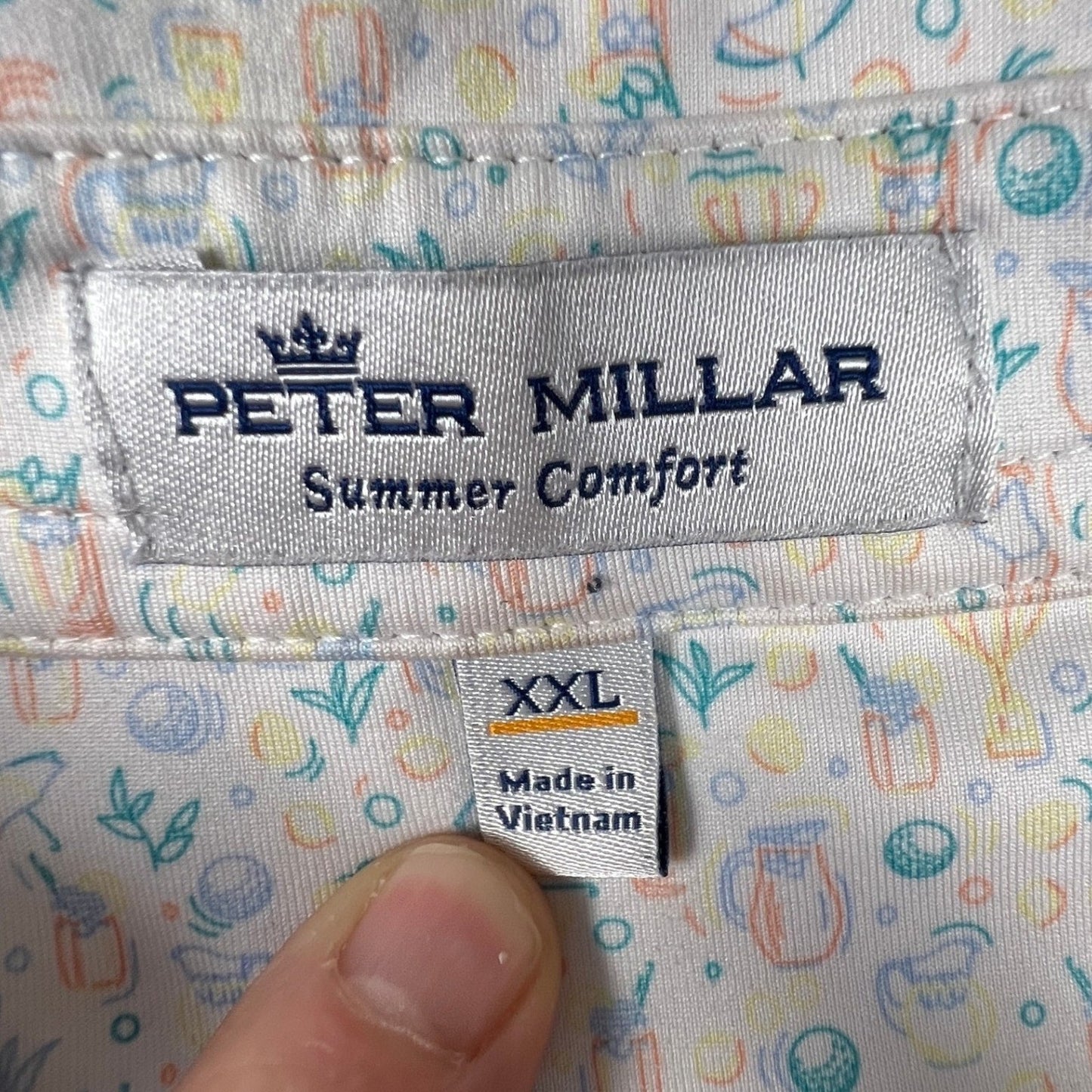 Peter Millar Polo Shirt Mens XXL White Golf Print Summer Comfort Royal Golf Club