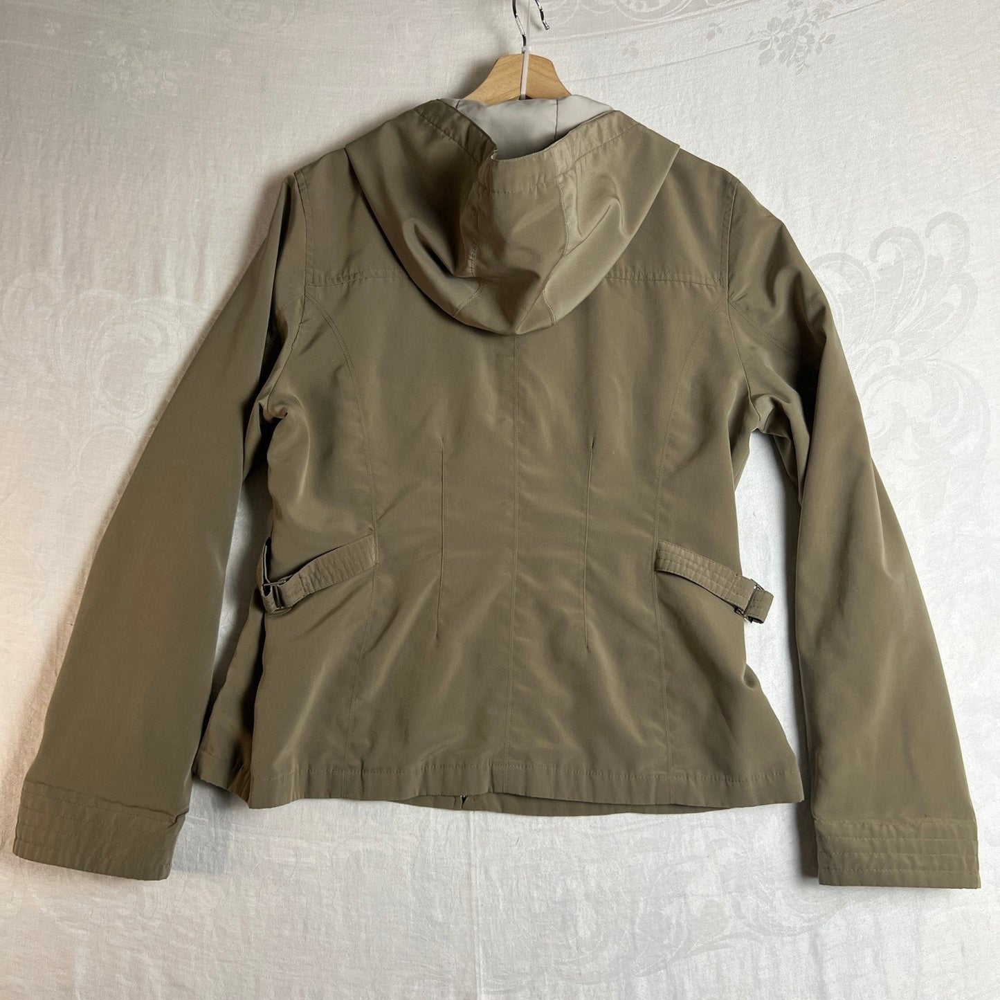 Weather Tamer Utility Jacket Womens Large Khaki Hooded Zip Front Elegant Travel