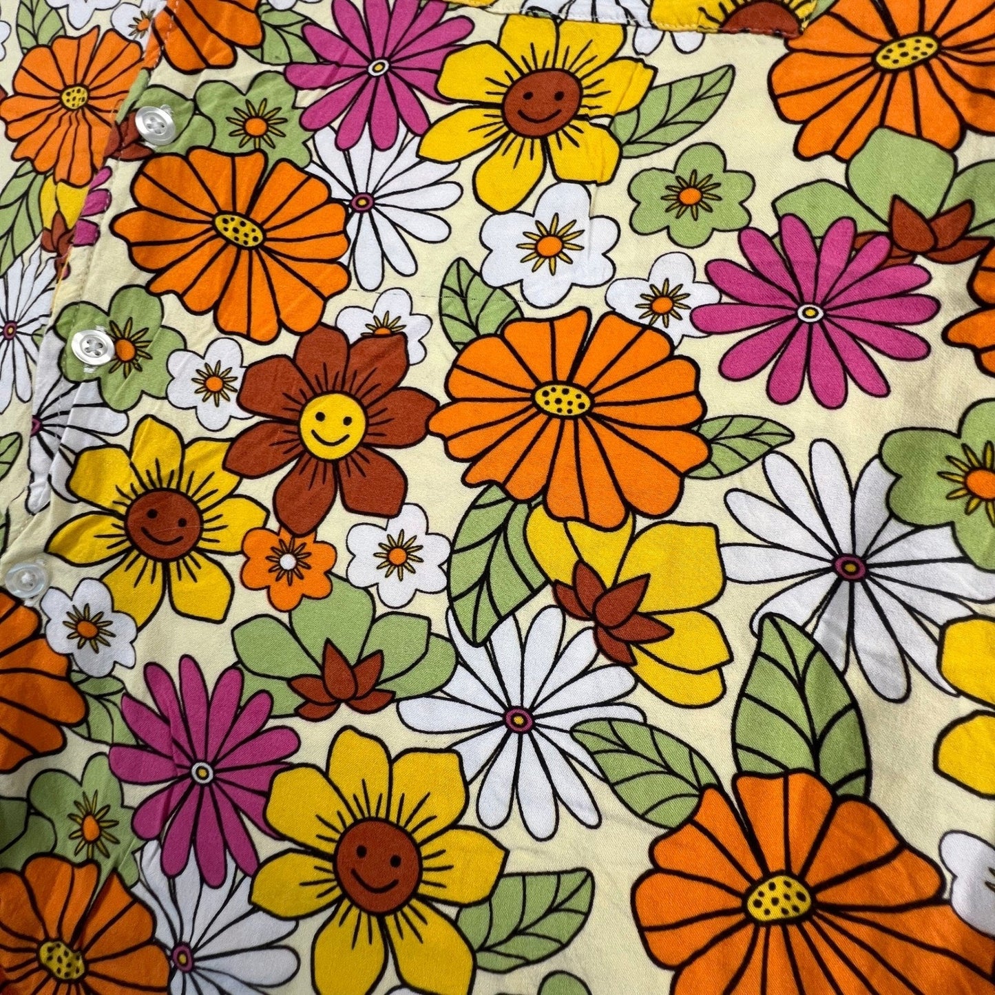 Super Massive Button Down Shirt Mens XL Floral Smiley Face Retro 70s Indie Aloha
