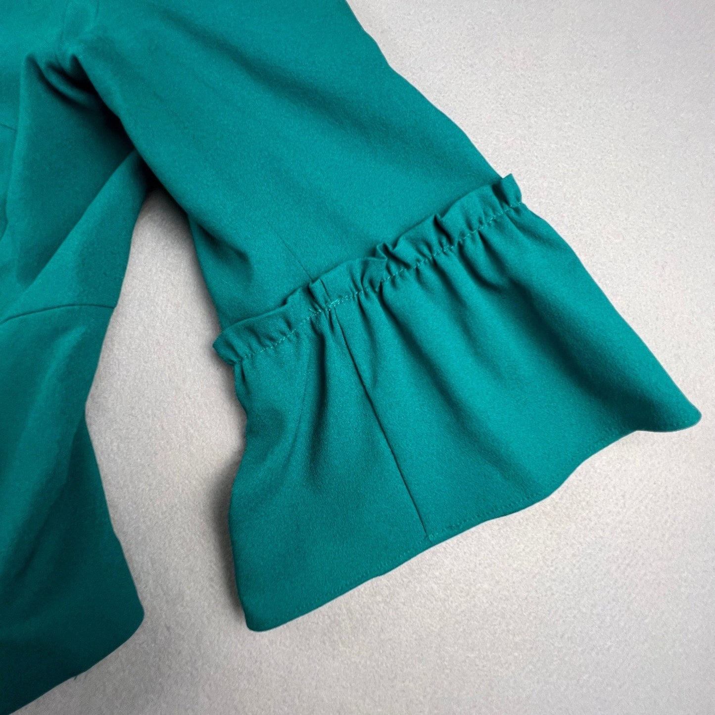 Banana Republic Bell Sleeve Jacket Womens 12P Teal Ruffle Cropped Professional