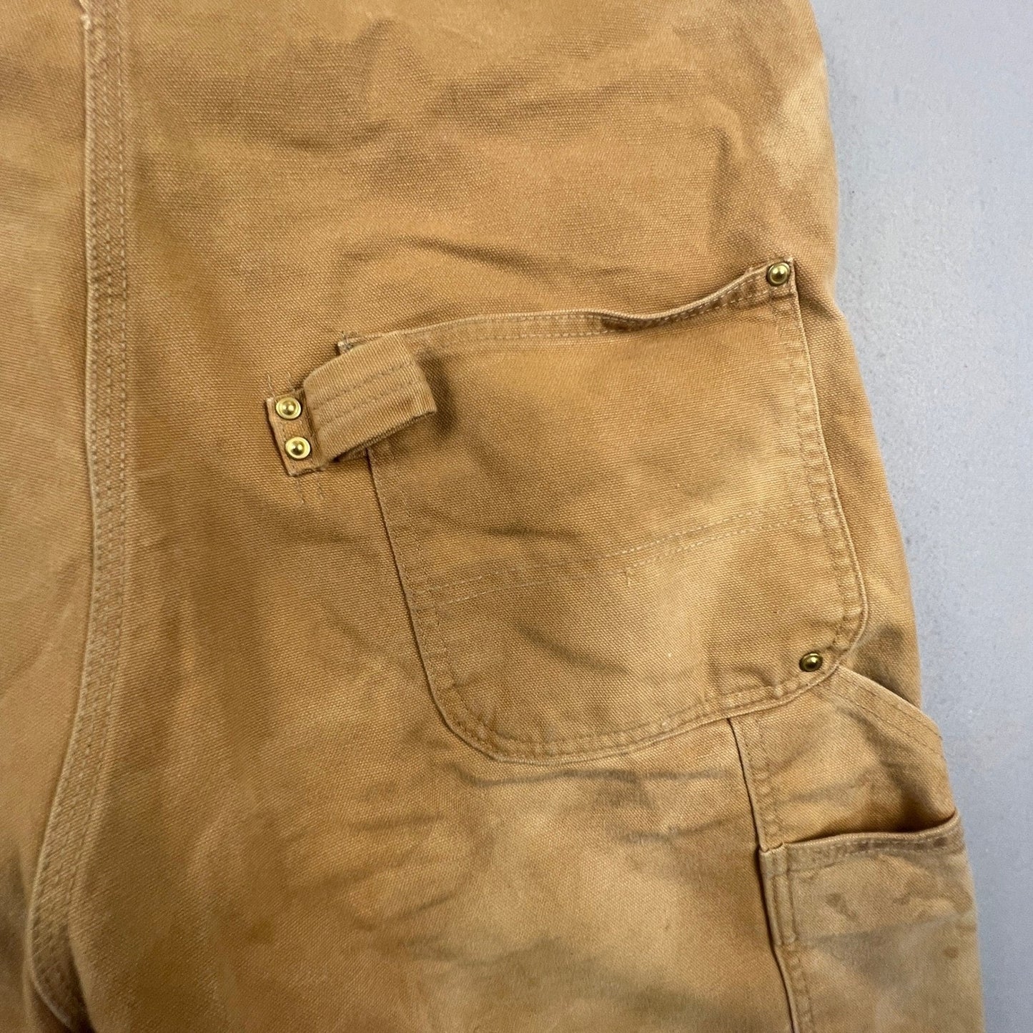 Carhartt Bib Overalls Mens 38x30 Brown R01 BRN Double Knee Workwear Distressed