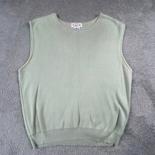 Talbots Sweater Vest Womens XL Green 100% Cotton Ribbed Knit Minimalist Classic