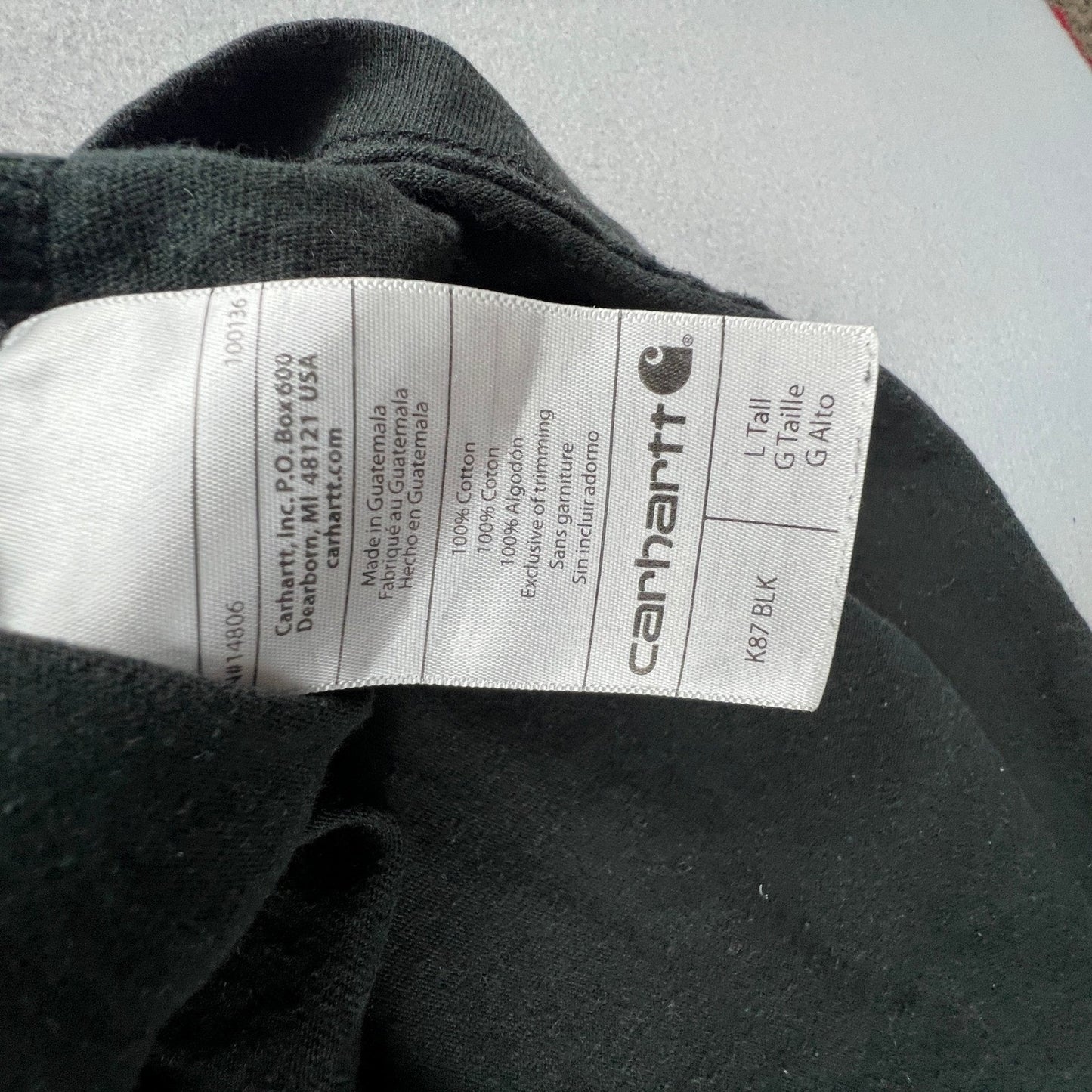 Carhartt Pocket T-Shirt Mens Large Tall Black Original Fit Workwear Tee K87