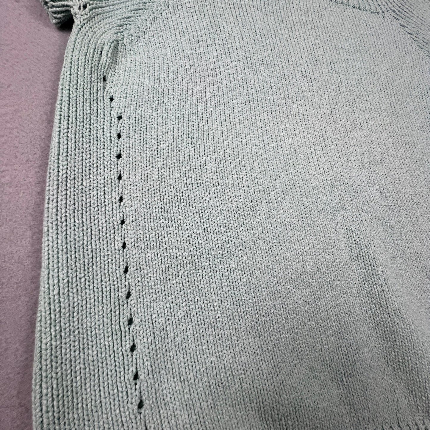St. John Sport Knit Top Womens Medium Mint Green Square Neck Ribbed Short Sleeve