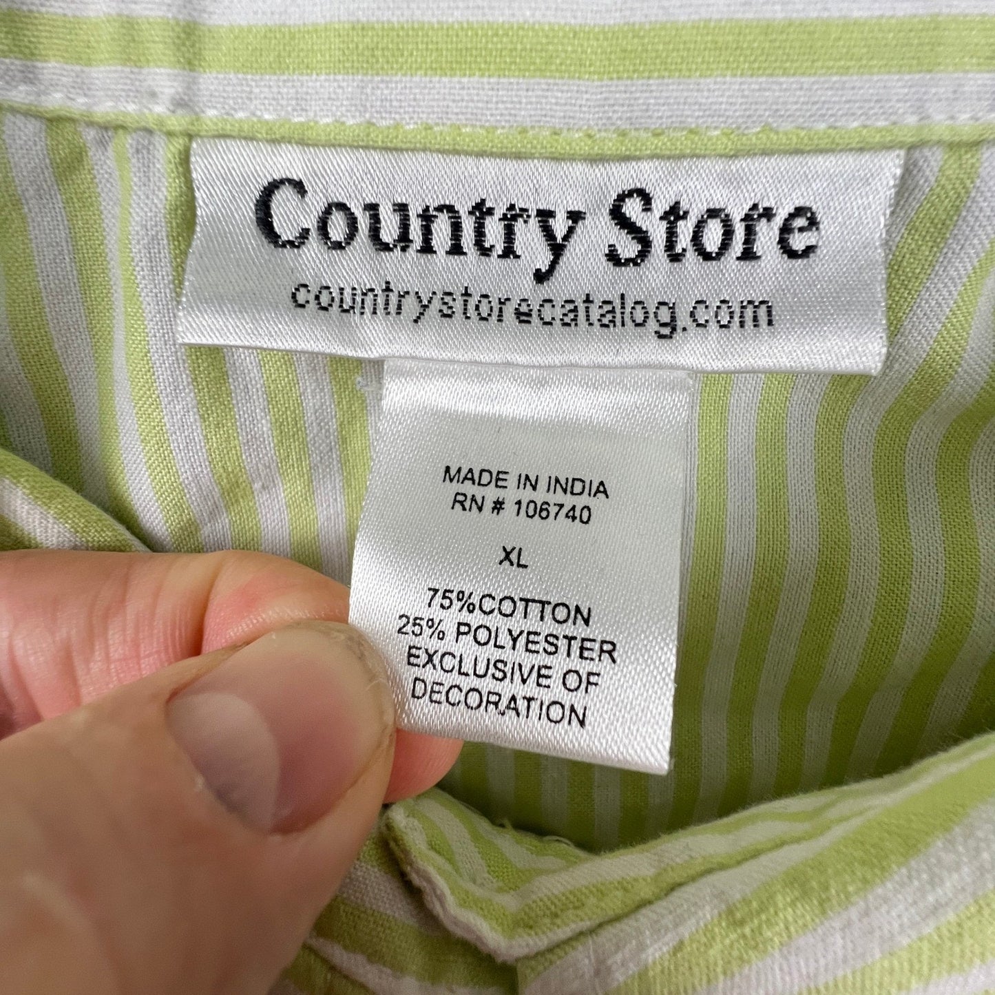 Country Store Button Down Shirt Womens XL Green Striped Floral Embroidered Top