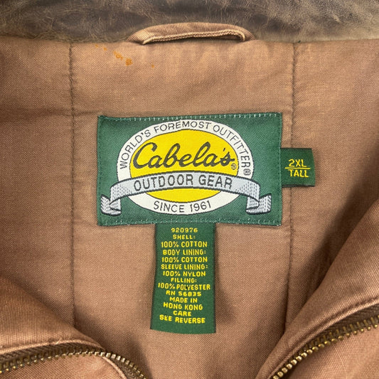 VTG Cabelas Canvas Jacket Mens XL Brown Leather Collar Workwear Outdoor Coat Job