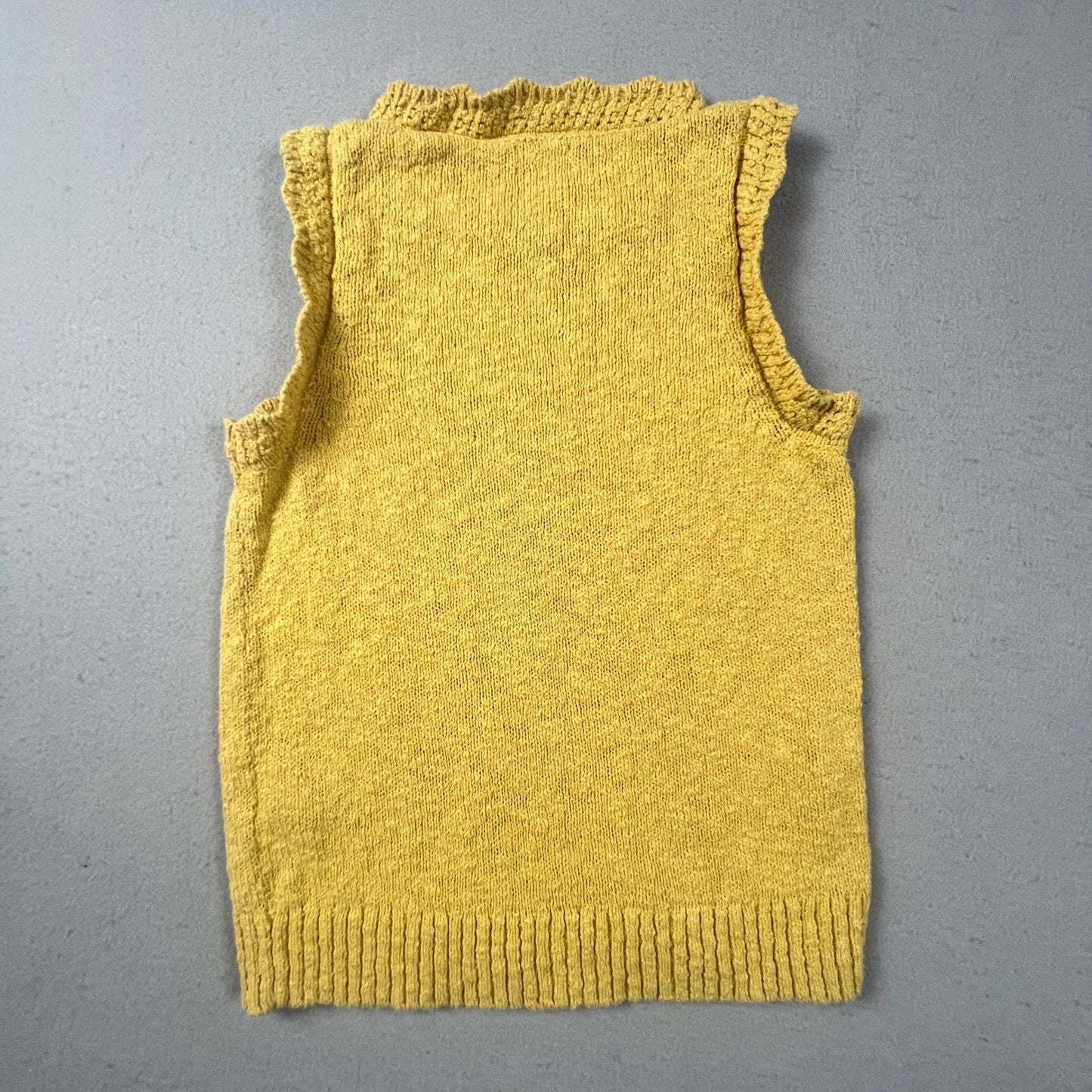 J.Crew Sweater Vest Womens XS Yellow Ruffle Trim High Neck Preppy Chic Classy