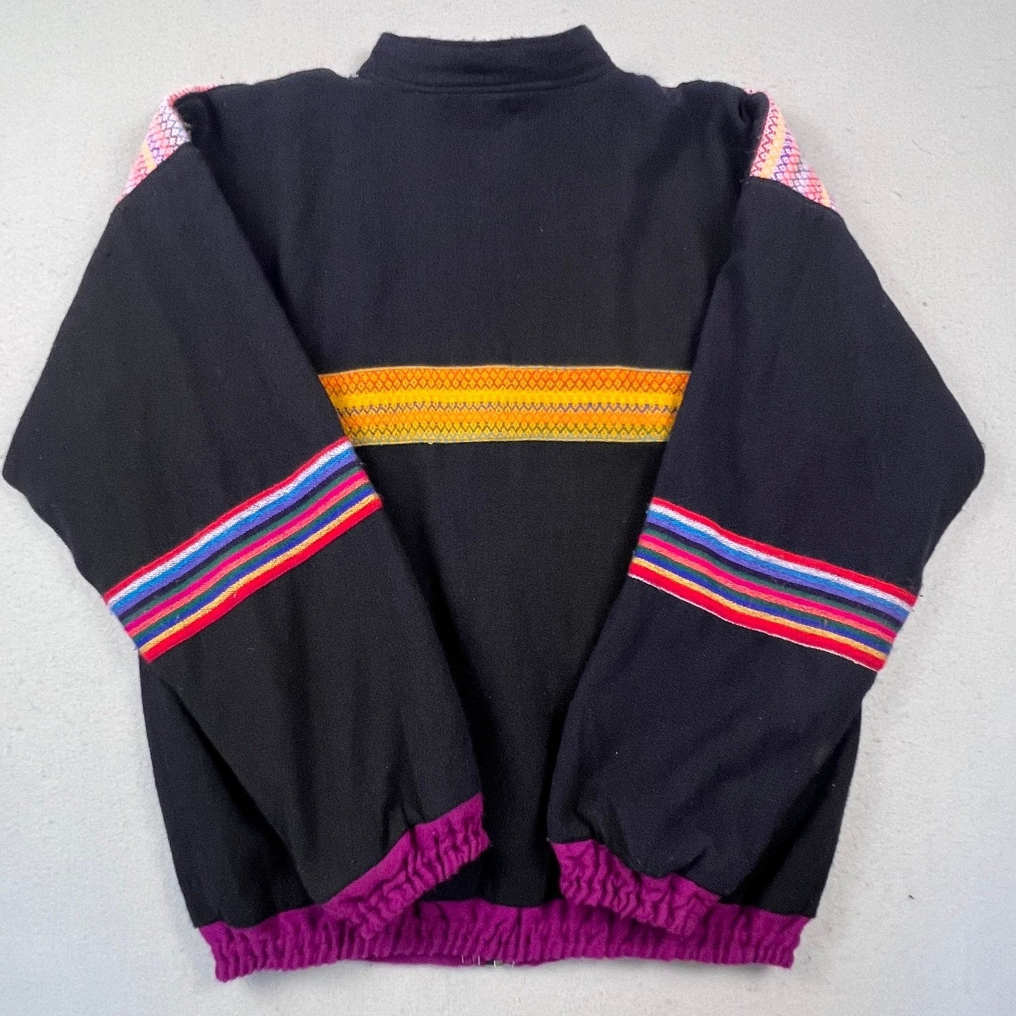 Artesanias Tahuantinsuyo Wool Jacket Mens XL Black Folk Art Otavalo Ecuador Boho