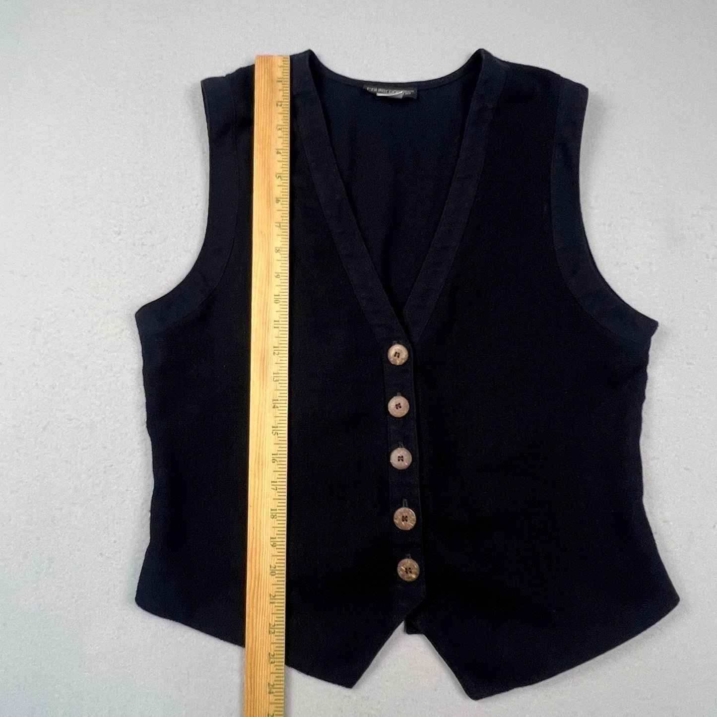 Counterparts Knit Vest Womens L Black Button Front Cinch Back Minimalist Boho