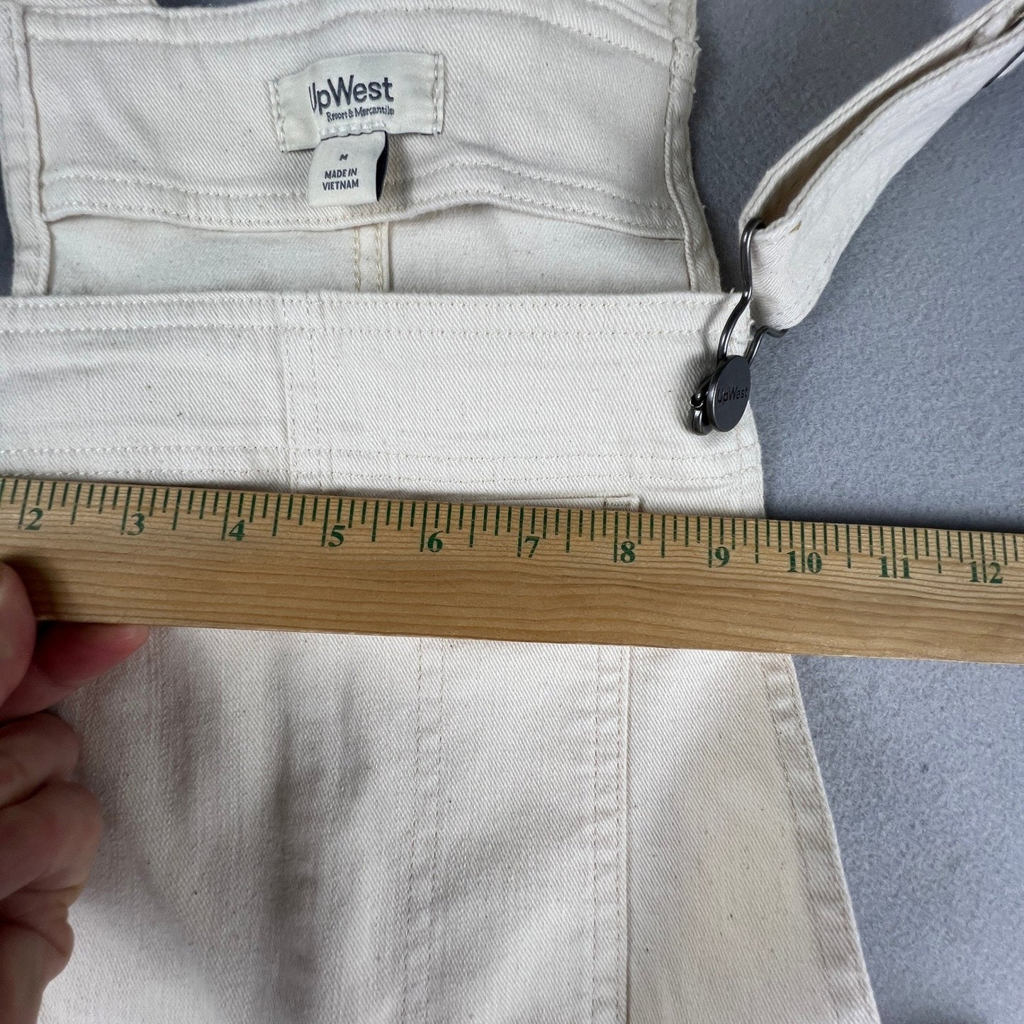 Denim Overalls Womens Medium Cream Wide Leg Cotton Stretch Boho Casual UpWest