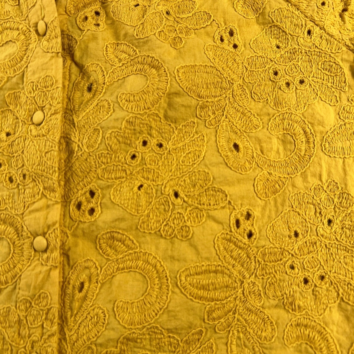 Calypso St Barth Eyelet Blouse Womens Medium Yellow Cotton Short Sleeve Boho Top