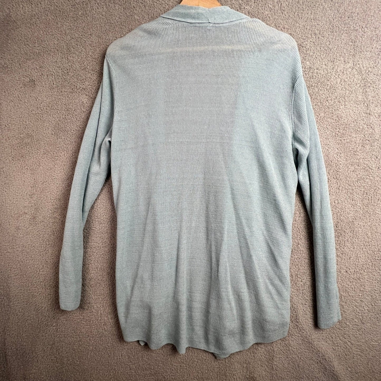 Eileen Fisher Cardigan Sweater XL Linen Blend Ribbed Open Front Lt Blue