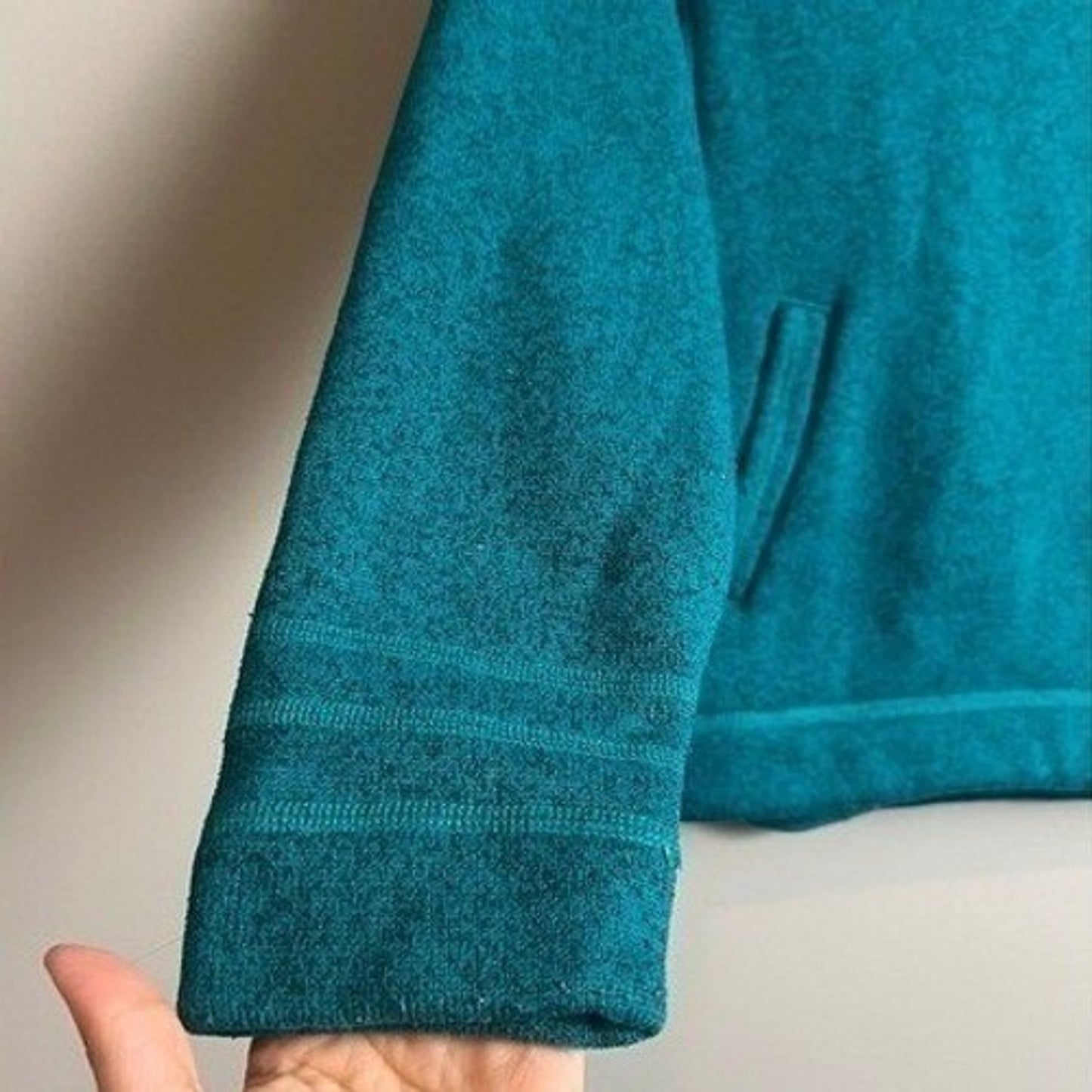 The North Face Fleece Hoodie Pullover Women's Small Petite Teal Neck Plaid Lined