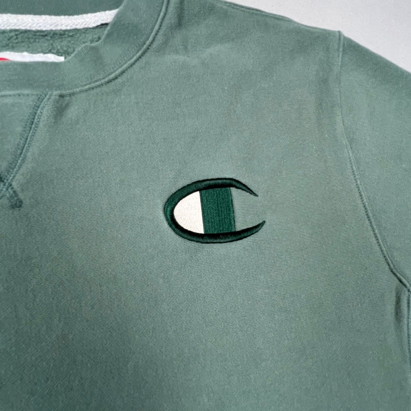 Champion Sweatshirt Men XXL Green Reverse Weave Big Logo Crewneck Pullover Sport