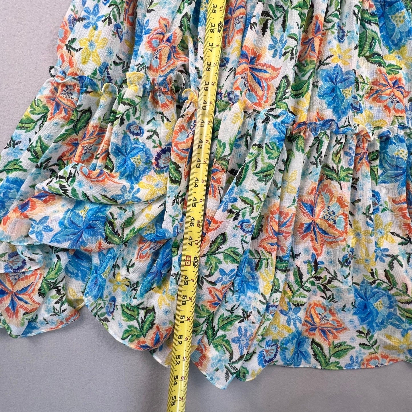 MISA Los Angeles Maxi Dress Womens S Blue Orange Floral Tiered Smocked Boho Luxe