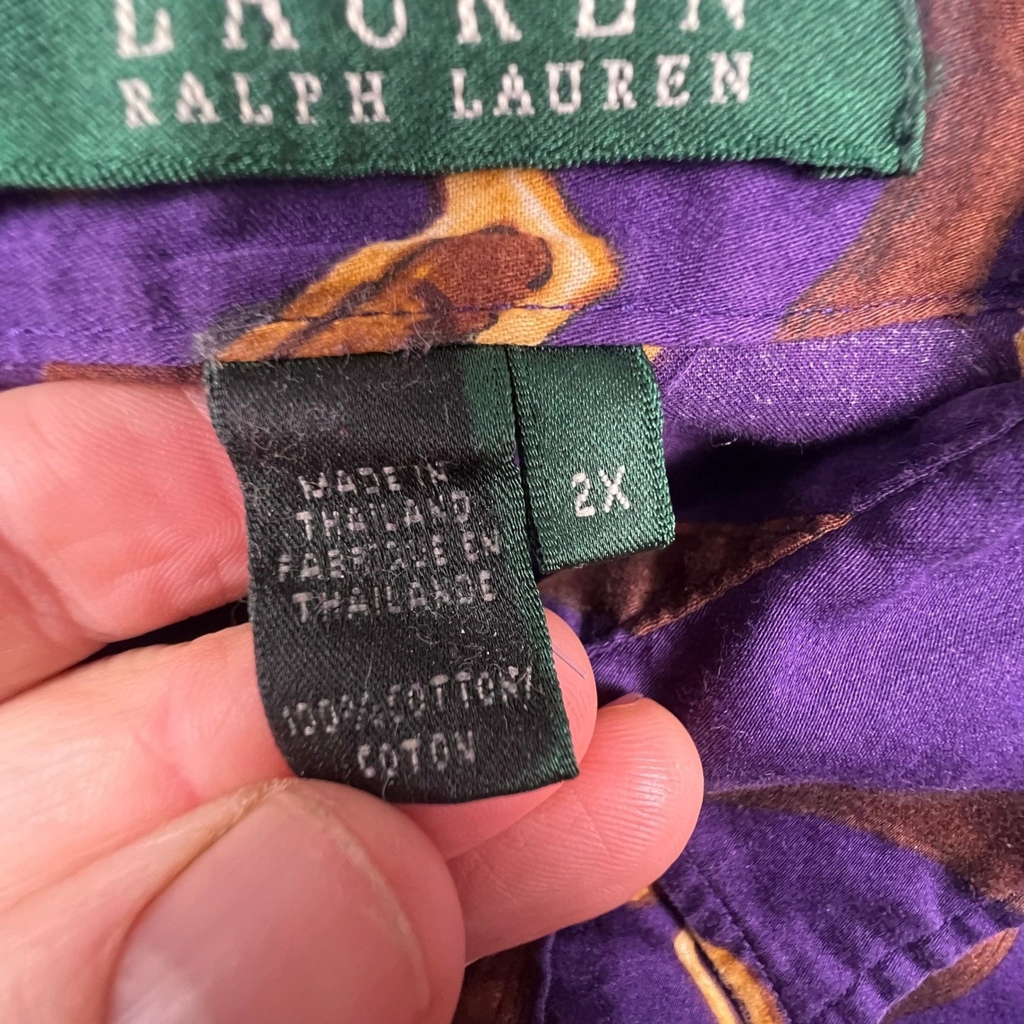 Lauren Ralph Lauren Shirt Womens 2X Purple Equestrian Chain Print Cotton Blouse