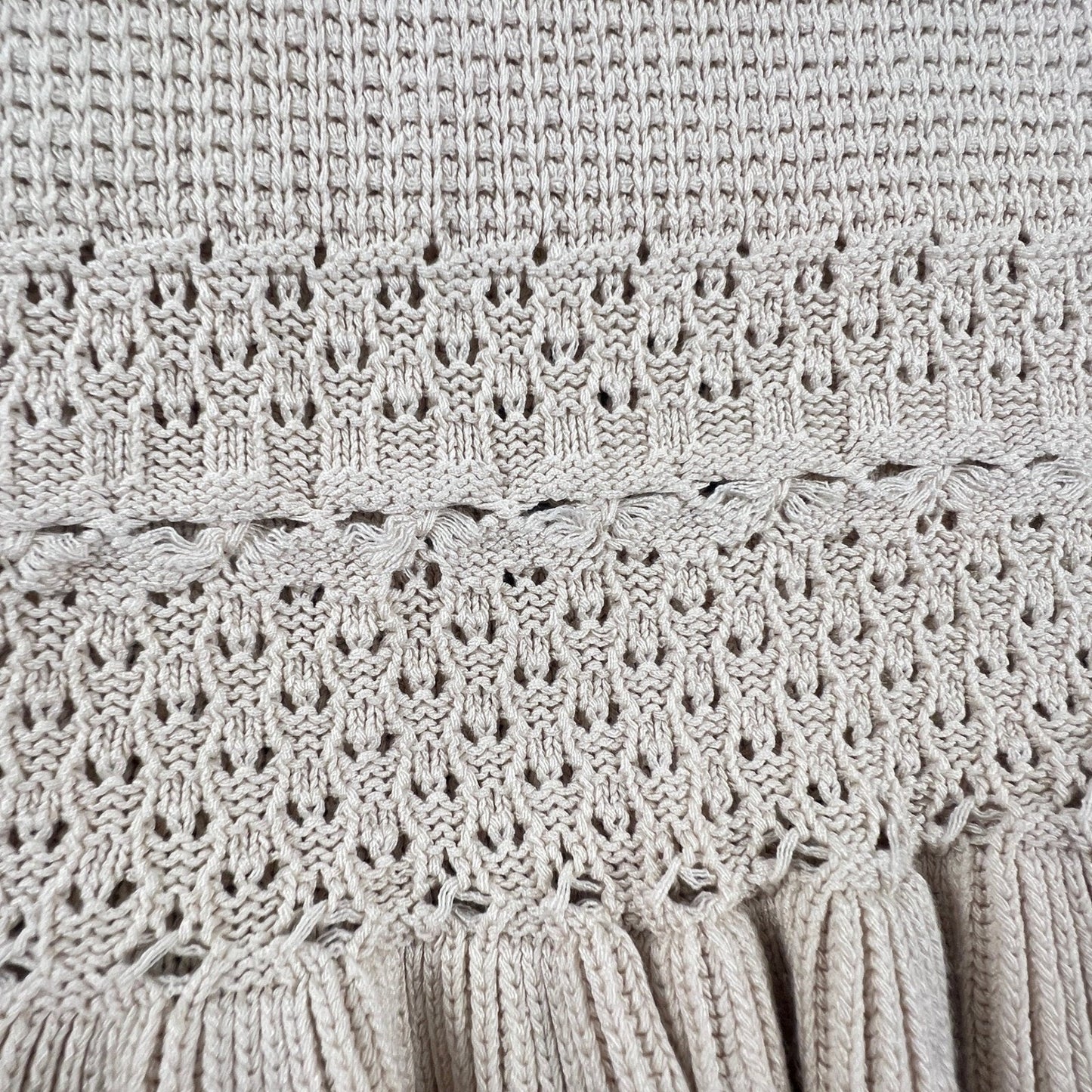Cicard Knit Tank Top Womens Medium Beige Ruffle Peplum Pointelle Minimalist
