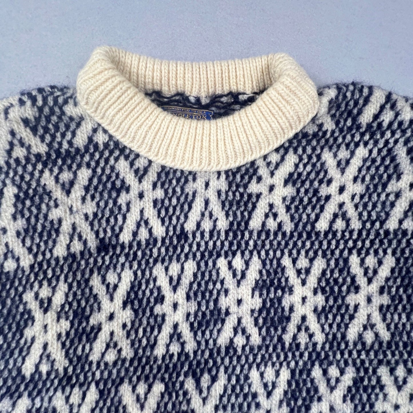 Pendleton Wool Sweater Mens XL Blue Cream Geometric Knit Vintage Mock Neck USA
