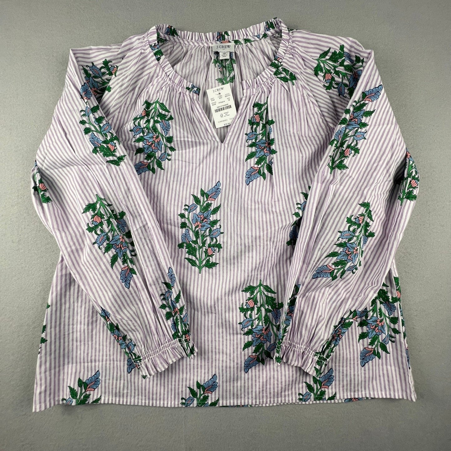 J.Crew Floral Stripe Cotton Voile Top Womens Medium Purple B0751 Boho Coastal