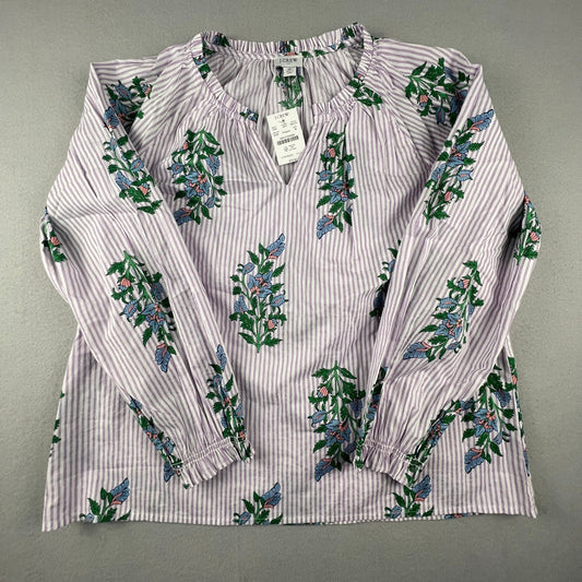 J.Crew Floral Stripe Cotton Voile Top Womens Medium Purple B0751 Boho Coastal