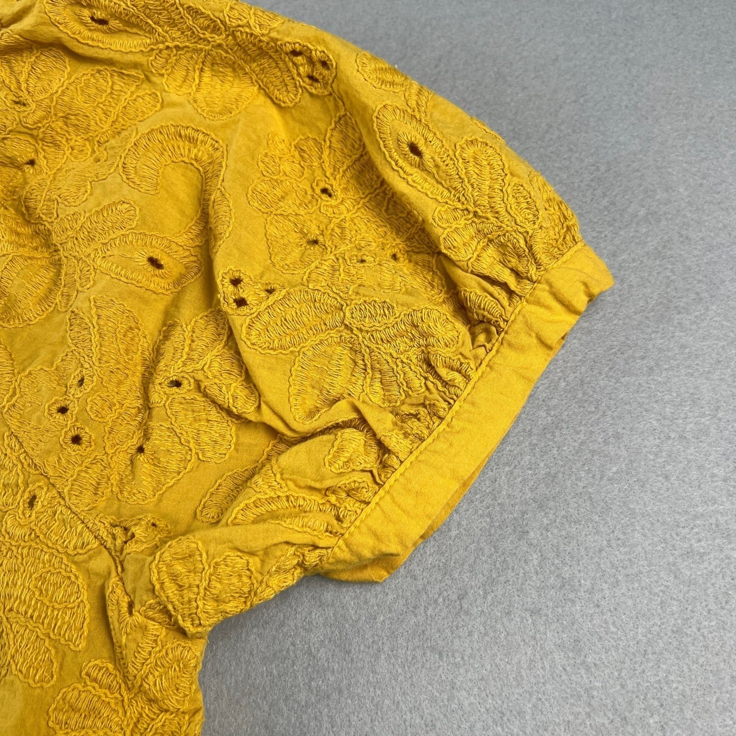 Calypso St Barth Eyelet Blouse Womens Medium Yellow Cotton Short Sleeve Boho Top
